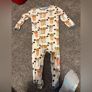 Magnetic Me Cream Footed Pajamas with Blue Trim and Multicolor Bear Print